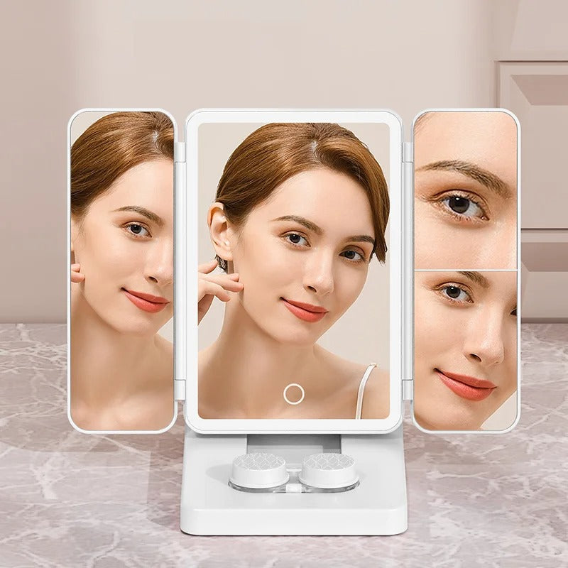 Triple-Fold HD Makeup Mirror With Contact Lens Cleaner 3X Magnification