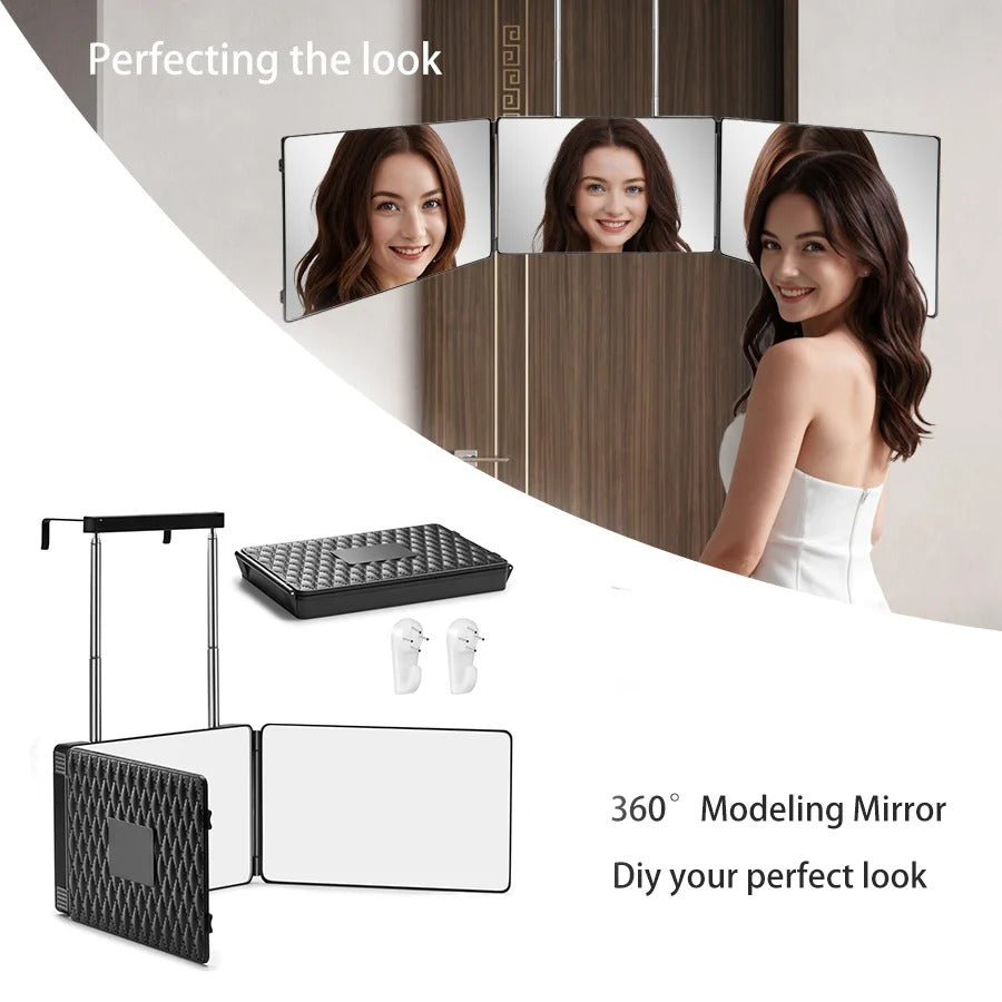 Mini 3 Way Self Haircutting 360d Mirror  with Adjustable LED Lights