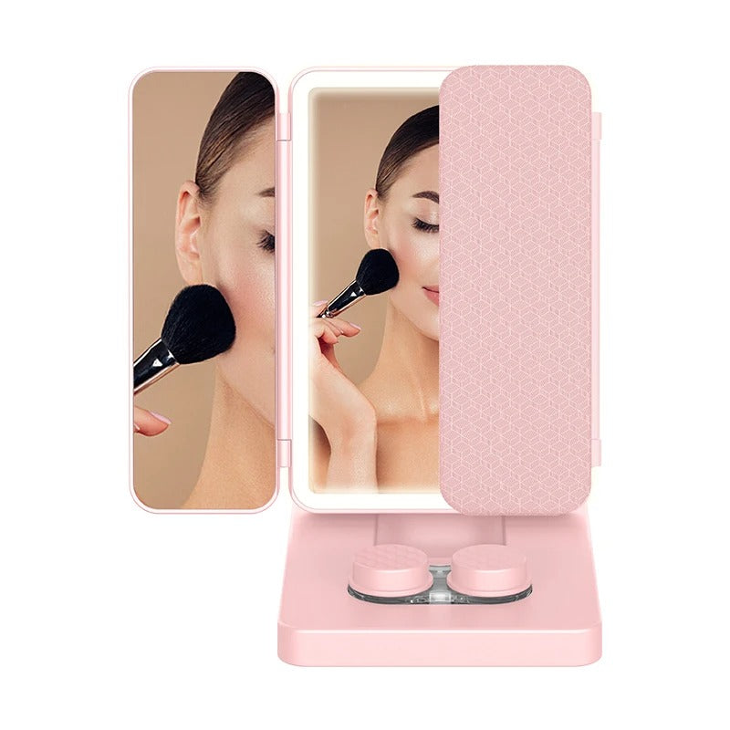 Triple-Fold HD Makeup Mirror With Contact Lens Cleaner 3X Magnification