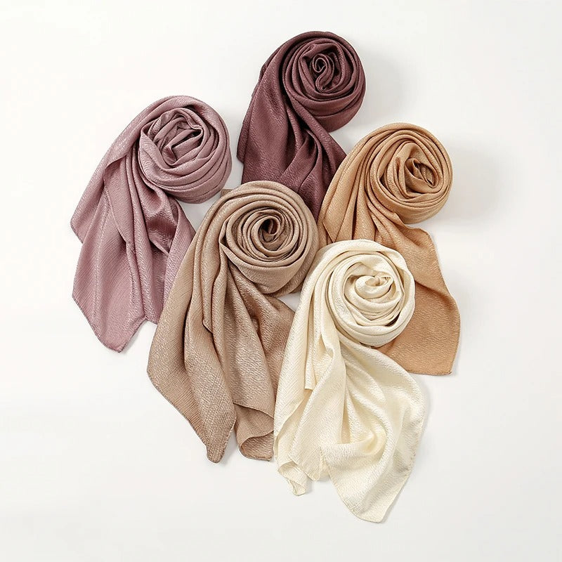 New Premium Silk Crinkle Hijab Scarf | Plain Muslim Women Hijabs